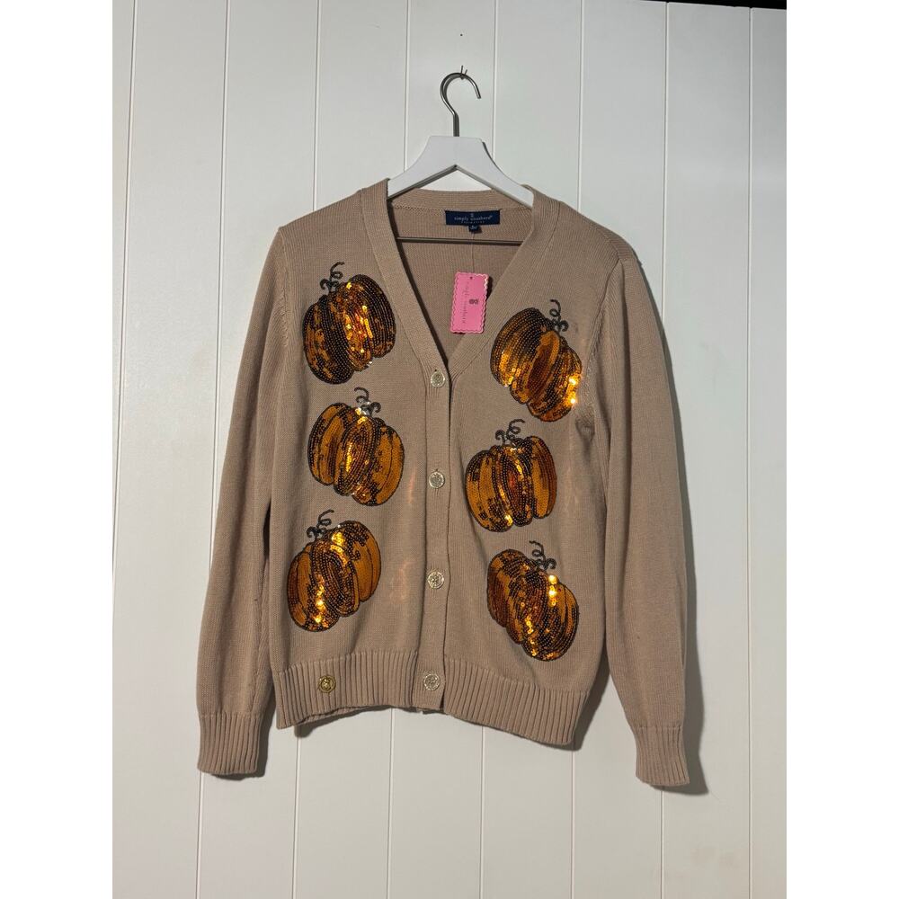 Simply Southern Pumpkin Sequin Cardigan NWT Women's Large Fall Sweater - Picture 4 of 8
